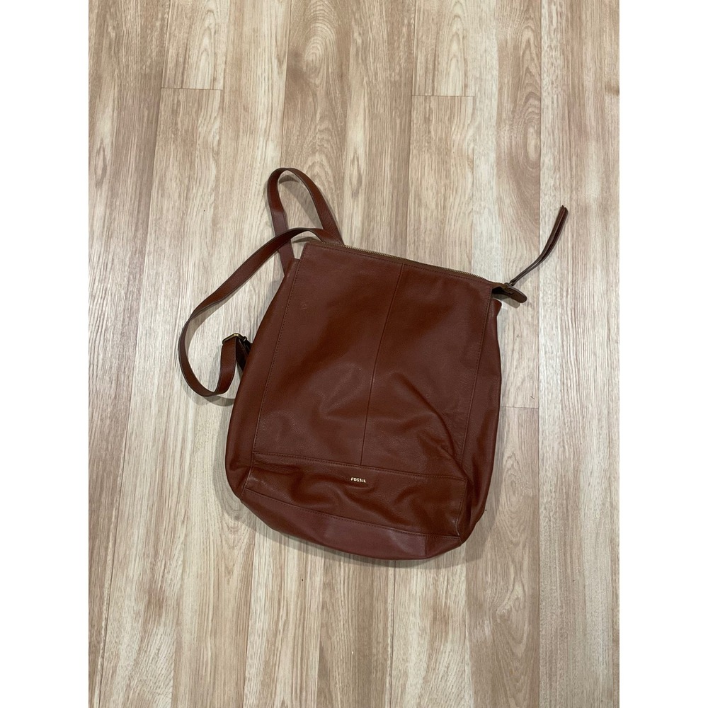 Fossil Elina Convertible Backpack Cognac Brown Pebbled Leather Shoulder Bag